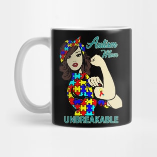 Autism Mom Life Messy Bun Mom Bandana Autism Mom Unbreakable T-Shirt Mug